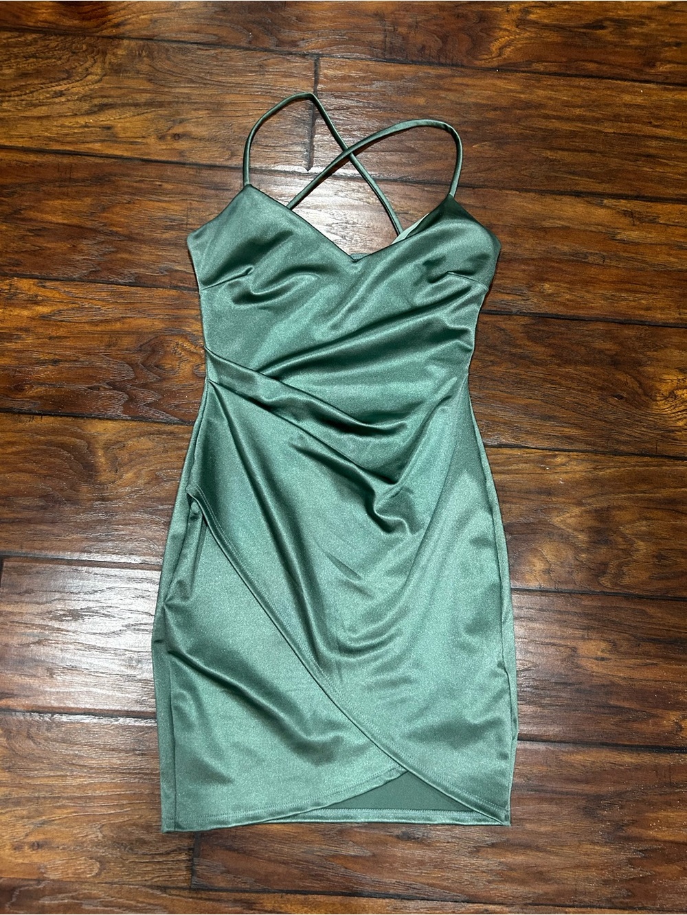 Windsor Emerald Green Satin Wrap Mini Dress